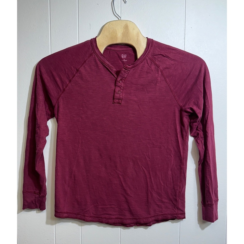 GAP Mens Long Sleeve Slub Cotton Henley Shirt Burgundy Maroon Red Medium M